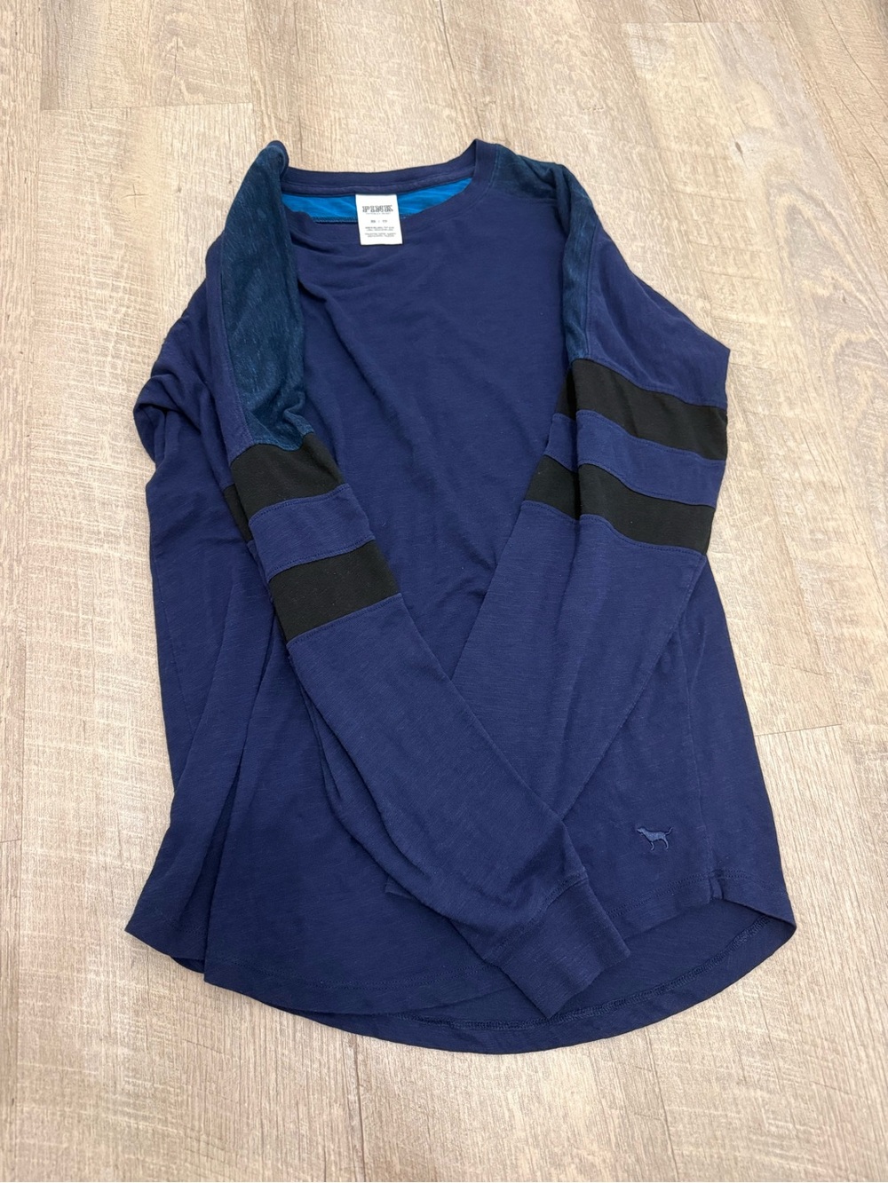 Pink Navy Long Sleeve Top with Black Arm Stripes